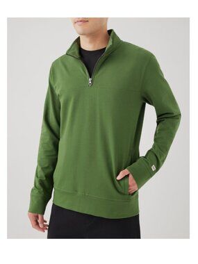 NWOT Pact Men's Size Medium Green Stretch French Terry 1/4 Zip Sweater